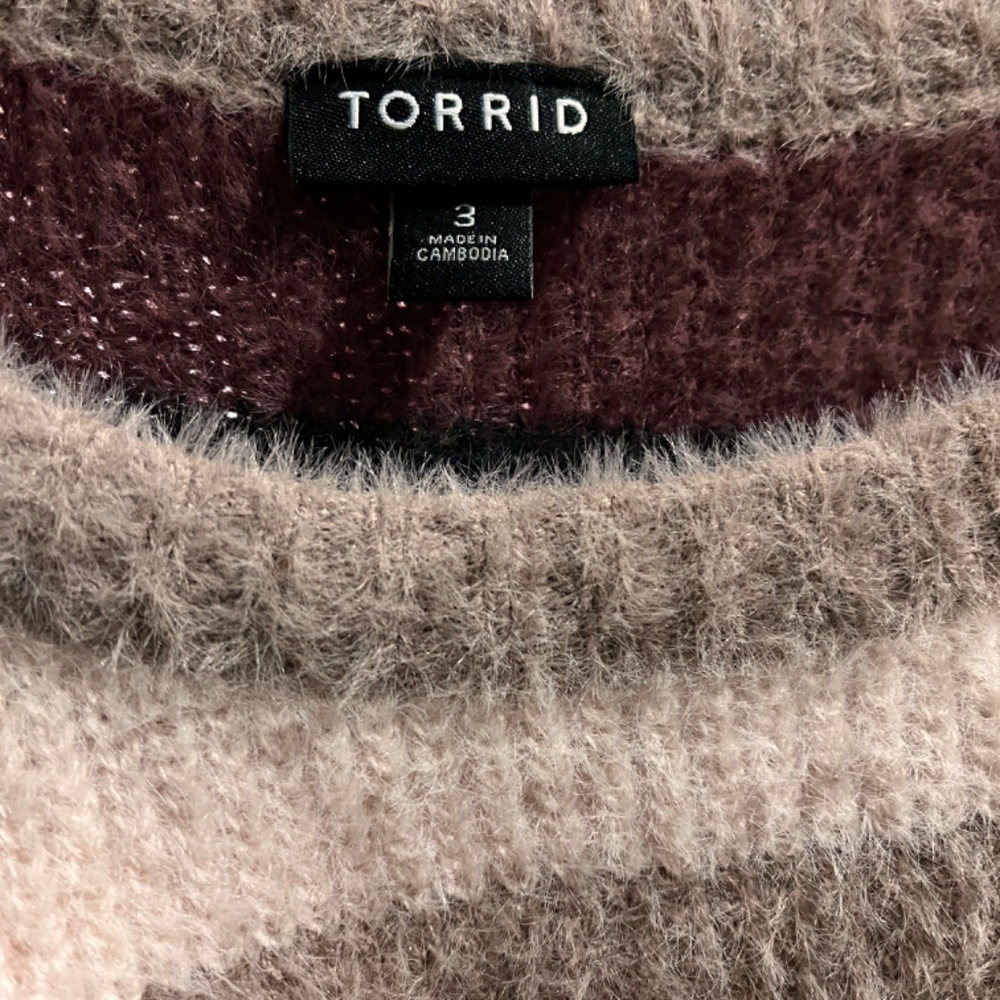 Torrid Soft Striped Fuzzy Colorblock Sweater - image 7